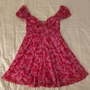 Pink and Red Mesh Floral Mini Dress Urban Outfitters (S) Audrey